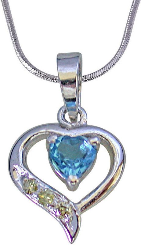 3 Round Diamond Set in 925 Heart Shape Silver with Heart Blue Topaz center Pendant with 18 IN Chain (SDP257) Sterling Silver Diamond, Topaz Sterling Silver Pendant