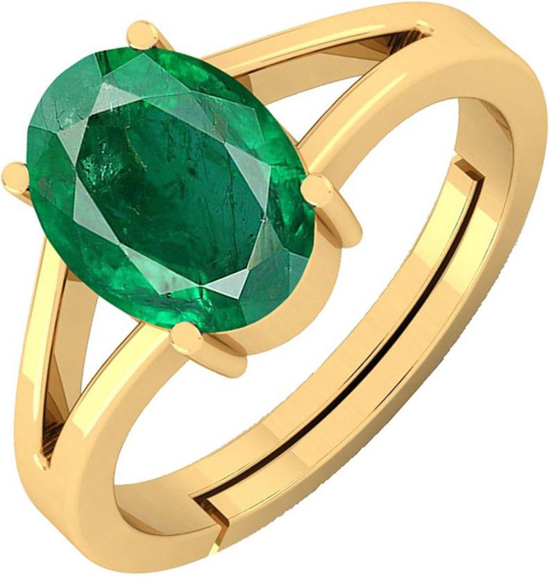 5.25 Ratti Emerald Panna Free size Ring Brass Emerald Rhodium Plated Ring