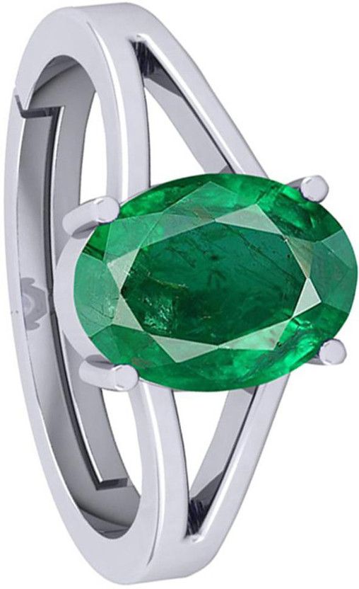 4.25 Ratti Emerald Panna Stone Silver metal Adjustable Ring Metal Emerald Rhodium Plated Ring