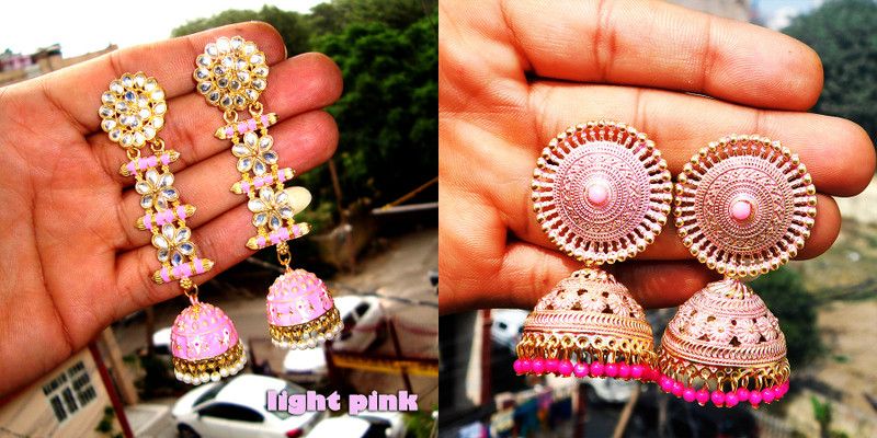 pink color jhumki earrings set combo pack f 2 jhumka earrings for women fancy Pearl Alloy Jhumki Earring