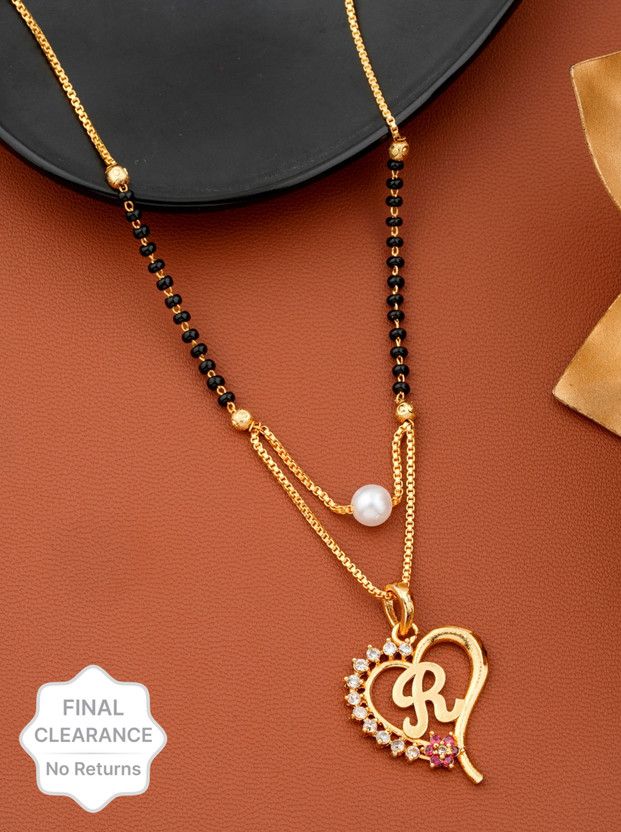 R name letter Diamond Pendant locket mangalsutra chain for women Gold-plated Beads Alloy, Metal Pendant