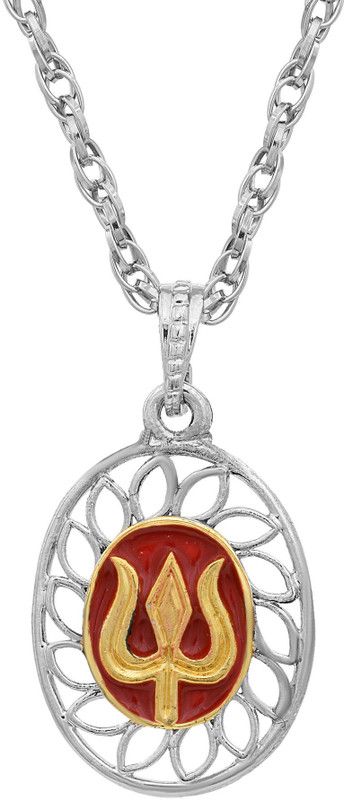 Brass Silver Plated covered Red emerald Bholenath Trishul Tempel Jewellery Pendant Locket Silver Brass Pendant