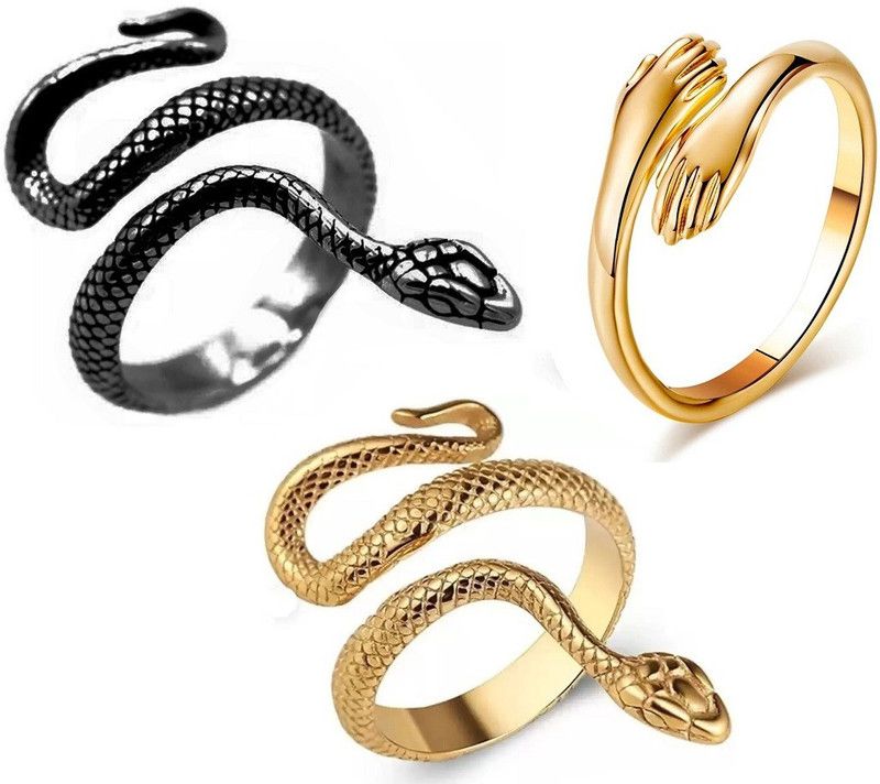 Pack Of 3 CMB7910 Love Couple Hand Hug Me And Shiva Snake/Sarp Thumb Finger Ring Stainless Steel Ring