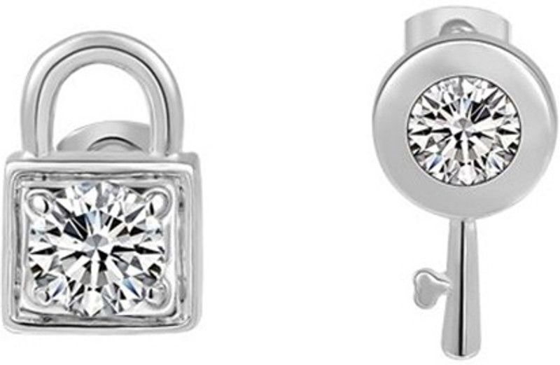 Silver Shoppee 'Key Lock' Zircon Sterling Silver Stud Earrings for Girls and Women Zircon Sterling Silver Stud Earring
