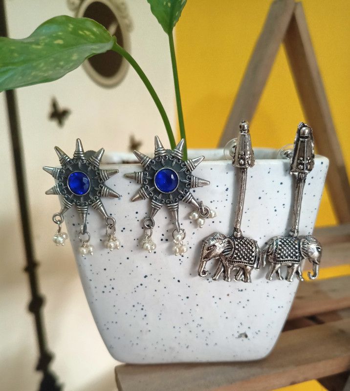 Antique German Silver Designer Earrings Perfect for Women’s and Girls. Garnet German Silver Earring Set