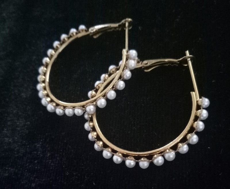 White pearl hoop earring Brass Hoop Earring