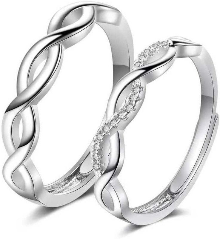 King and Queen Sterling Silver Crystal Adjustable Couple Love Rings Alloy Sterling Silver Plated Ring Set