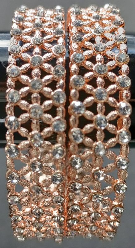 Metal, Alloy Cubic Zirconia Gold-plated Bangle Set  (Pack of 2)