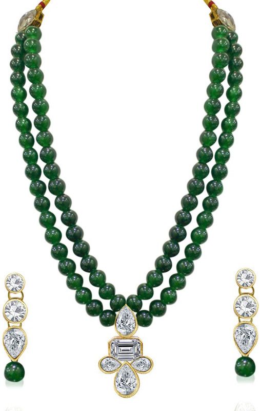 Mother of Pearl, Crystal, Glass Brass Green Jewel Set  (Pack of 1)