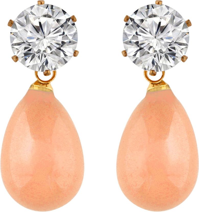 Elegant & Fashionable Peach Colour Faux Pearl & White Stone Stud Earrings - 878.11 Acrylic Stud Earring
