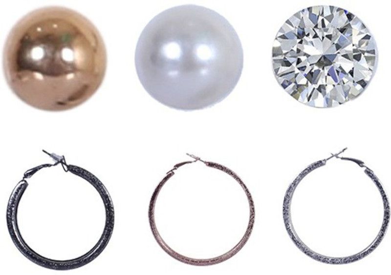 Silver and Rose Gold Plated Hoop and Stud Earrings Combo 6 pairs Alloy Stud Earring