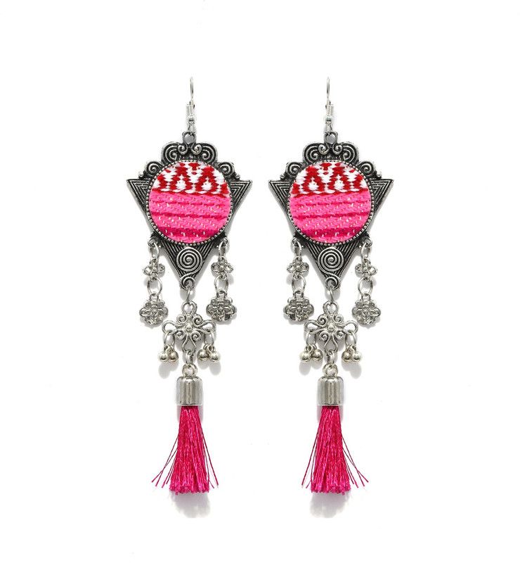 Fabstreet Pink Fabric Tassel Earrings Brass Drops & Danglers