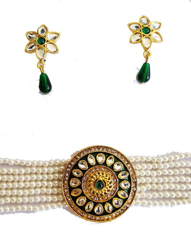 Metal, Alloy Gold-plated Gold, White, Multicolor Jewel Set  (Pack of 1)