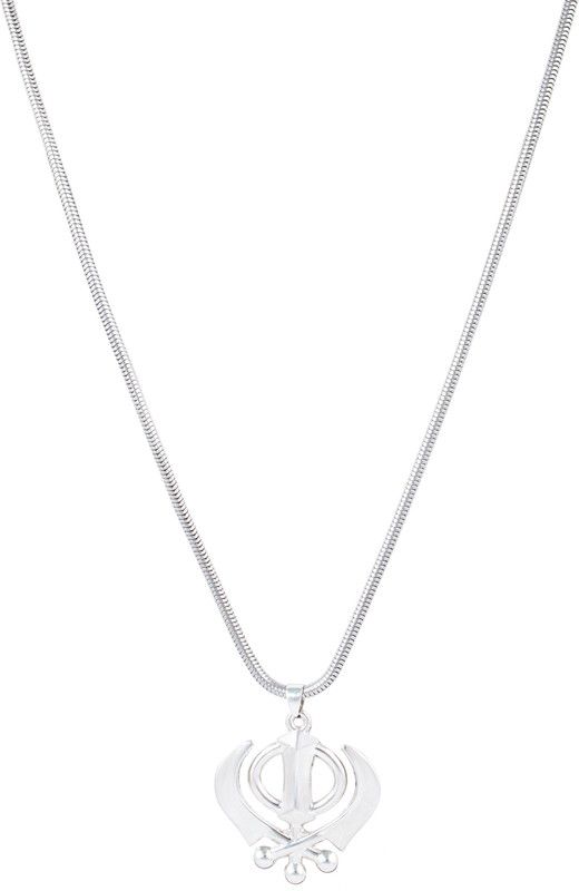 Silver Sikh Sardar Punjabi Khalsa Khanda Chain Pendant For Men & Boys Silver Plated Stainless Steel Chain