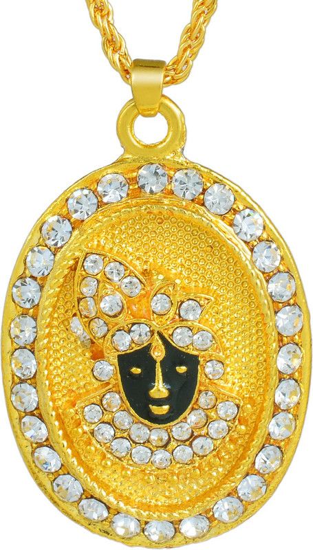 CZ Gold plated black enamelled Krishna face, chain pendant necklace for Men and Women Gold-plated Cubic Zirconia Brass Pendant