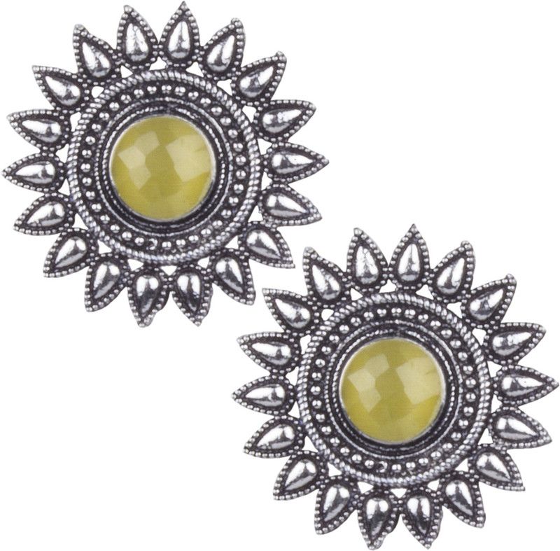 Piah Fashion Comely Oxidised Silver 
Yellow Turquoise Stone Brass Stud Earring For Women & Girls Brass Stud Earring