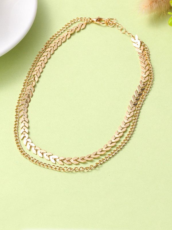Choker Necklace for Women Gold Plated Chain Necklace Sequins Fish Bone Gold-plated Plated Alloy Choker