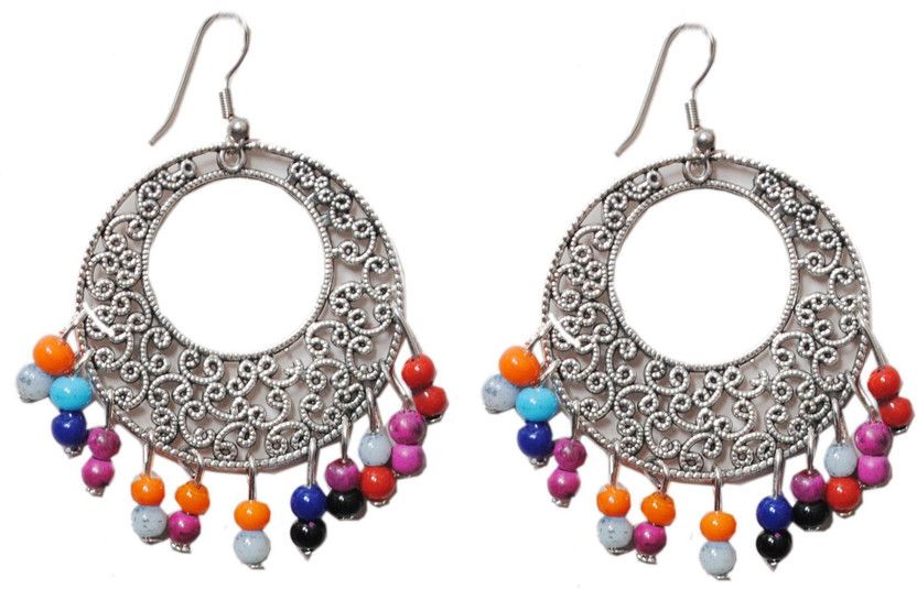 Hollow Round With Multicolor Beads Alloy Drops & Danglers