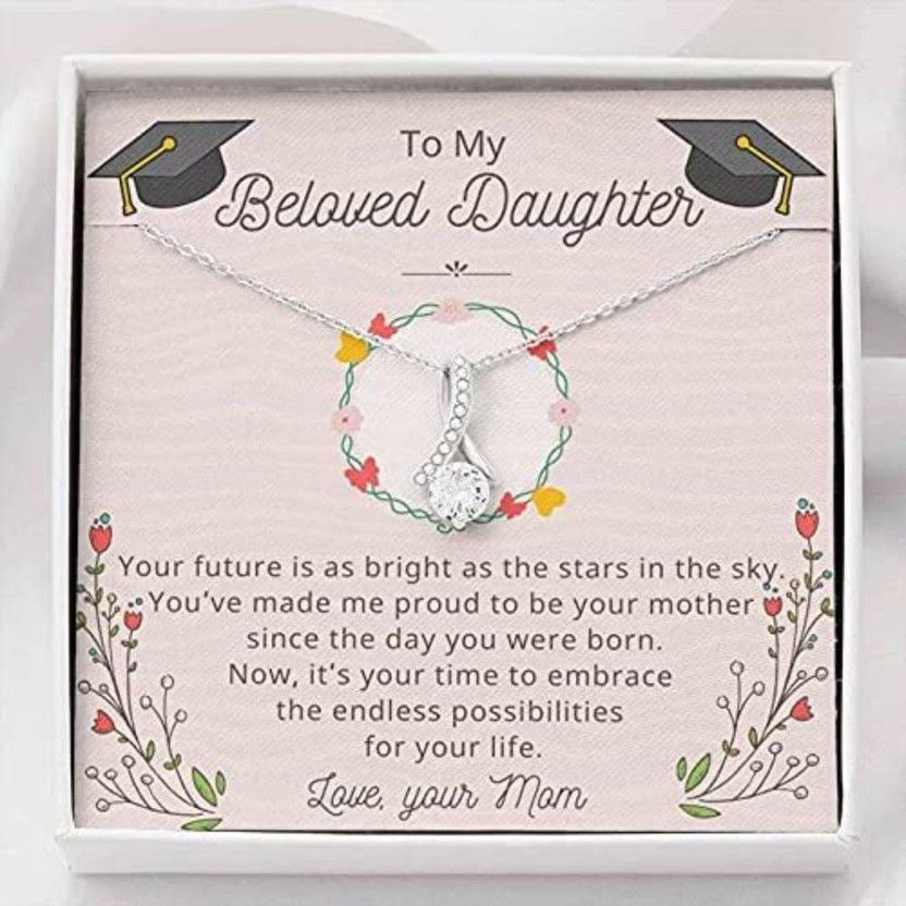 To My Beloved Daughter Necklace Gift Zircon Silver Pendant Set