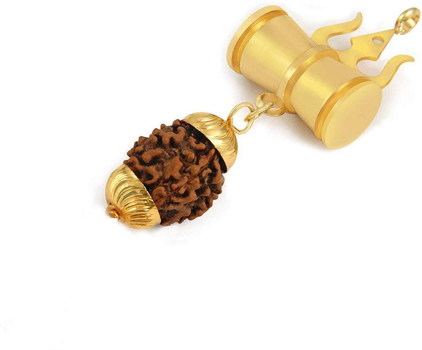 Pendant Set Lord Shiva Mahakal Chain Rudraksha Locket Gold-plated Beads Brass, Wood Pendant Set Rudraksh Gold Plated Shiva Om Inspired Pendant Set For Men & Women Brass Brass, Alloy, Metal Pendant Set