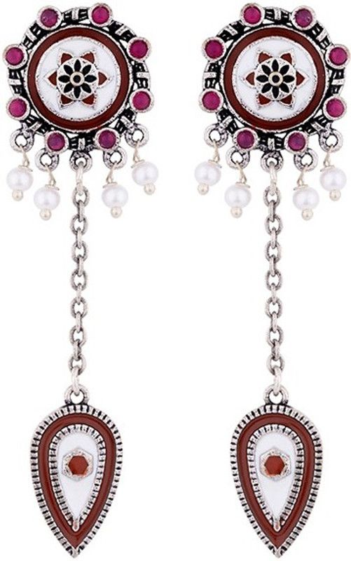 Mandana Tribal Inspired Drop Earrings Pearl Brass Drops & Danglers