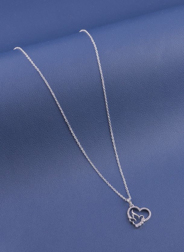 Cubic Zirconia, Diamond Silver Plated Silver, Copper Necklace