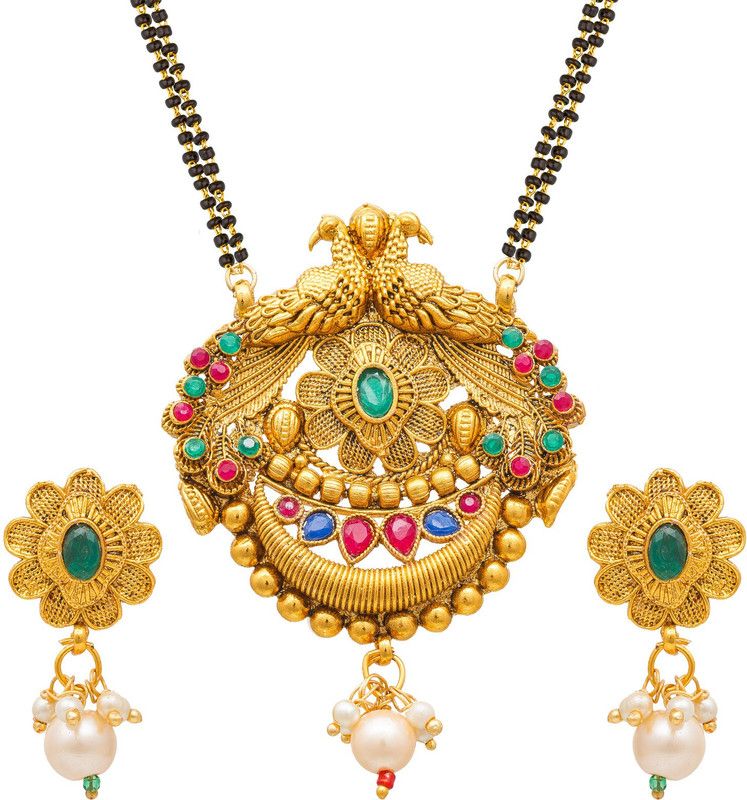 Alloy Gold-plated Green, Blue, Red Jewel Set  (Pack of 1)