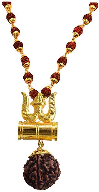 Rudraksha/Trishul/Damru Inspired Mala Pendant Set For Men & Women Gold-plated Plated Stainless Steel Chain