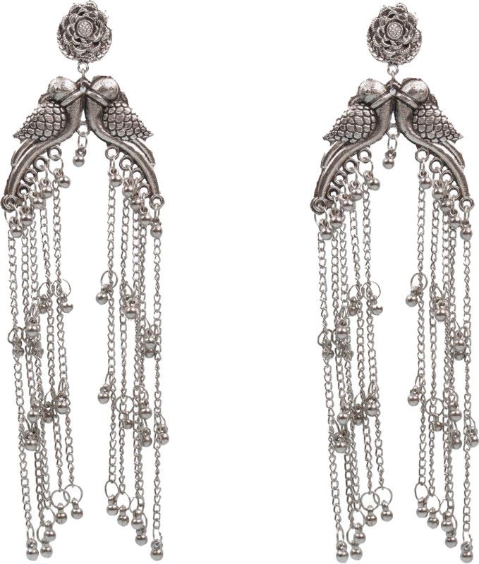 Silver-Toned Oxidized Peacock Style with Big Latkan Ghunghroo Jhumka for Girls Sterling Silver Jhumki Earring
