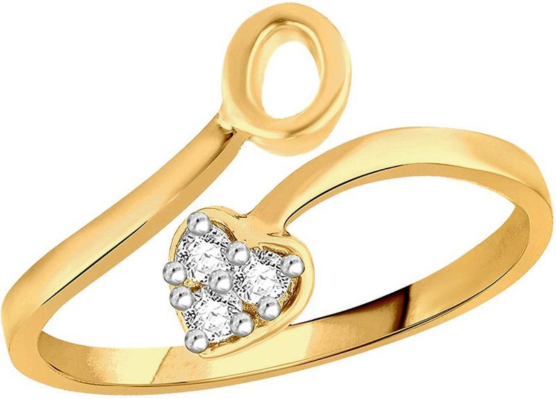 Heart Alphabet 'O' Adjustable Ring for Women and Girls Brass, Alloy Cubic Zirconia Gold Plated Ring