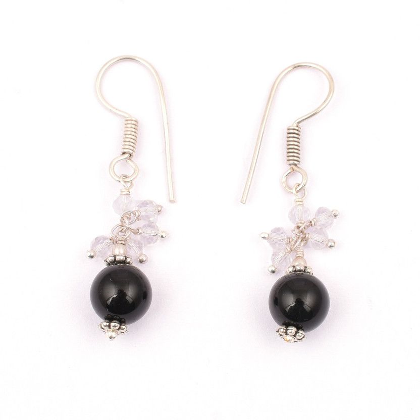 Pearlz Gallery's Earring in Black Color with Crystal Beads Brass Drops & Danglers
