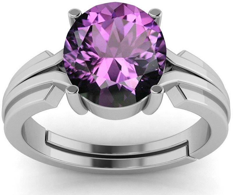 11.00 Carat Natural Amethyst Stone Original and Certified Adjustable Ring Brass Silver Plated Ring