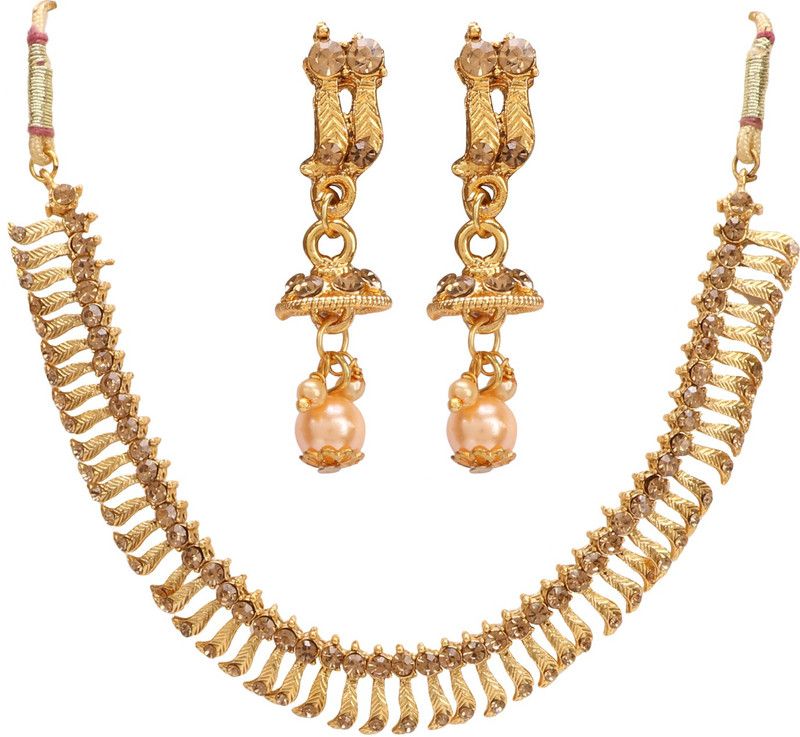 Stone, Crystal, Dori, Alloy Gold-plated Bronze, Gold Jewel Set  (Pack of 1)
