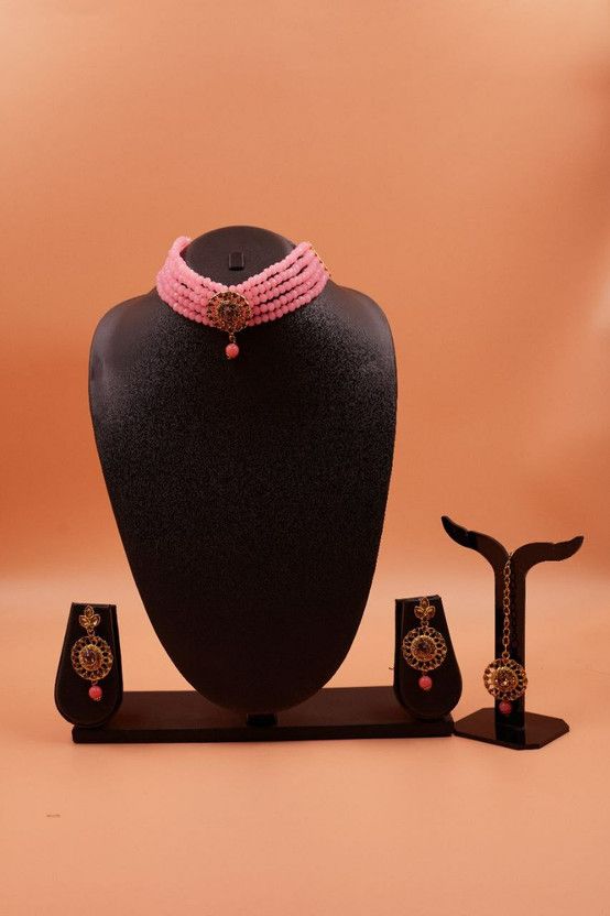 Brass, Plastic Gold-plated Pink Jewel Set  (Pack of 1)