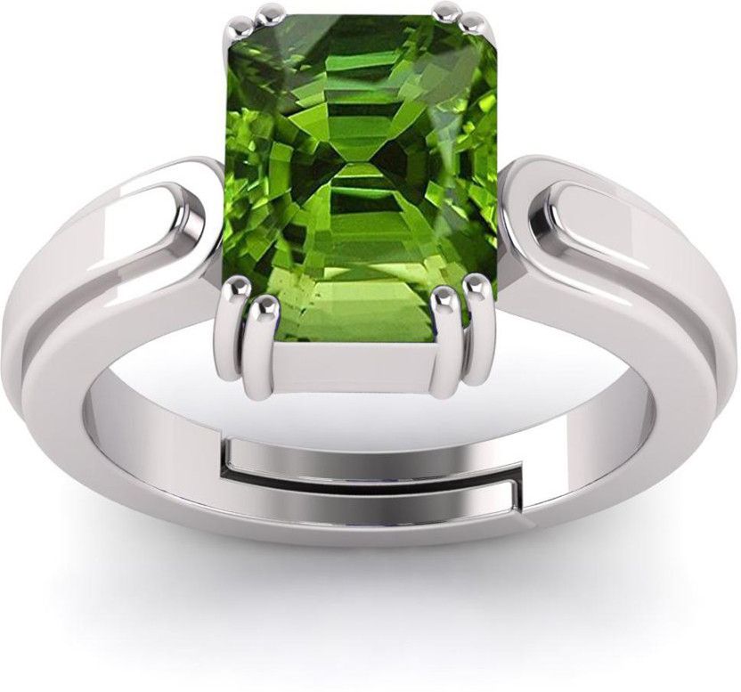 7.25 Ratti6.60 Carat Certified Natural Green Peridot Gemstone Adjustable Anguthi Metal Peridot Silver Plated Ring