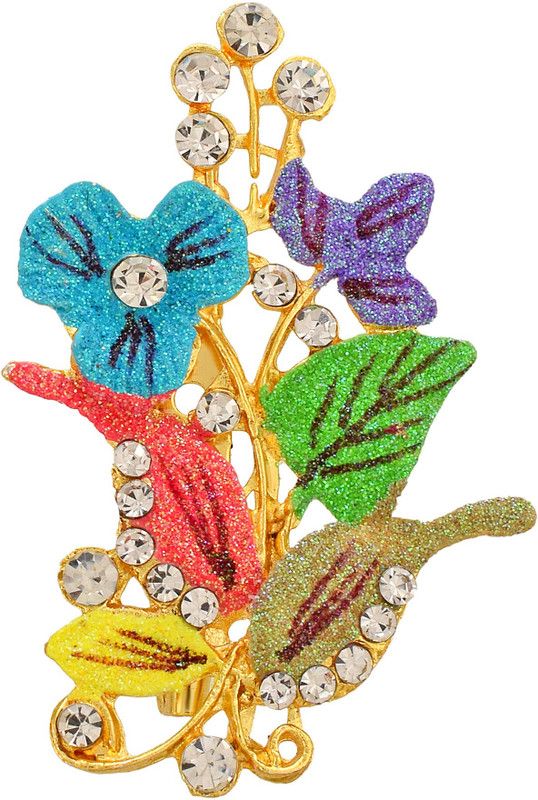 MissMister Brass Goldplated Flower design Colourful Sareepin Dupatta Pin Brooch unisex Brooch  (Yellow, Pink, Red, Green, Blue)