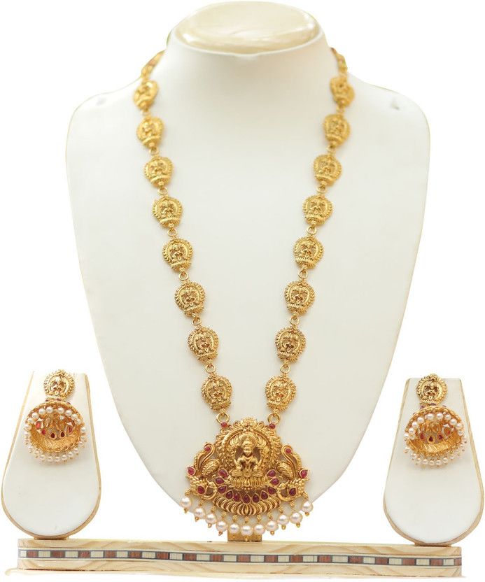 Alloy Gold-plated Ruby Red, White Jewel Set  (Pack of 1)