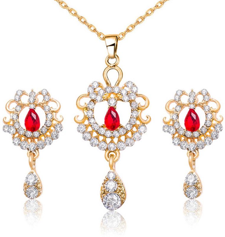 Zinc, Alloy Gold-plated Gold, Red Jewel Set  (Pack of 1)