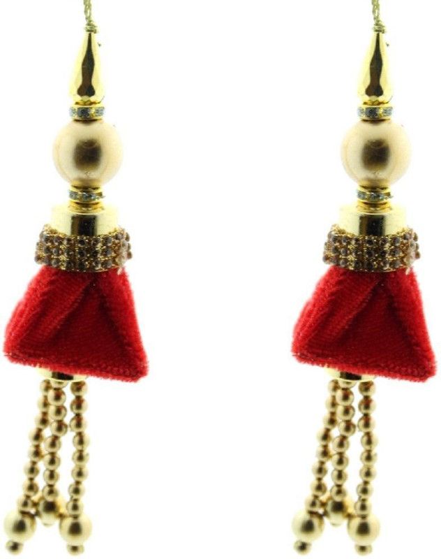 Fashionhaat Women's Velvet Fabric Ethnic Work Hanging Pyramid Designed Red Latkan for Saree Blouse Dupatta Lehenga Set of 2 Brooches (Red, Golden) Brooch  (Red)