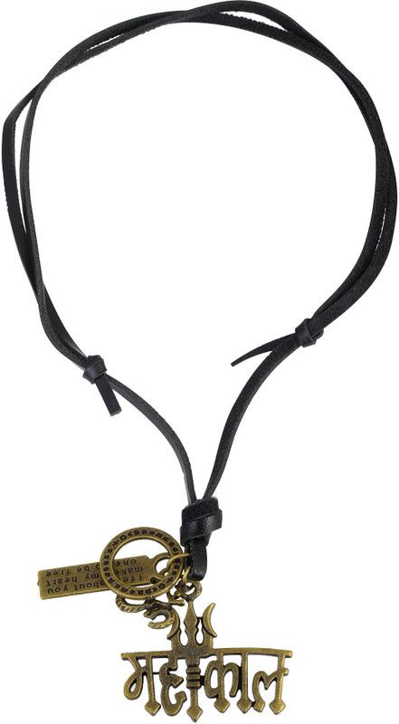 Antique Bronze Colour Trishul Mahakal Black Velvet Leather Long Chain Pendant Necklace Jewelry for Men Women Alloy Pendant Set