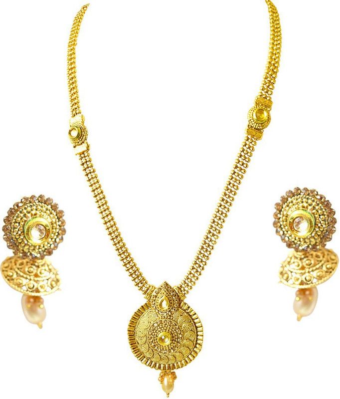 Metal Gold-plated Gold, Beige Jewel Set  (Pack of 1)