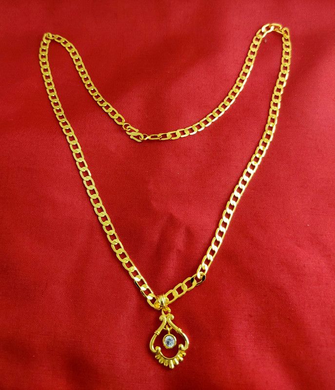 One Gram Gold Plated Chain with Locket (Length- 21 inch) (MG508 C+523 L) Gold-plated Plated Brass Chain