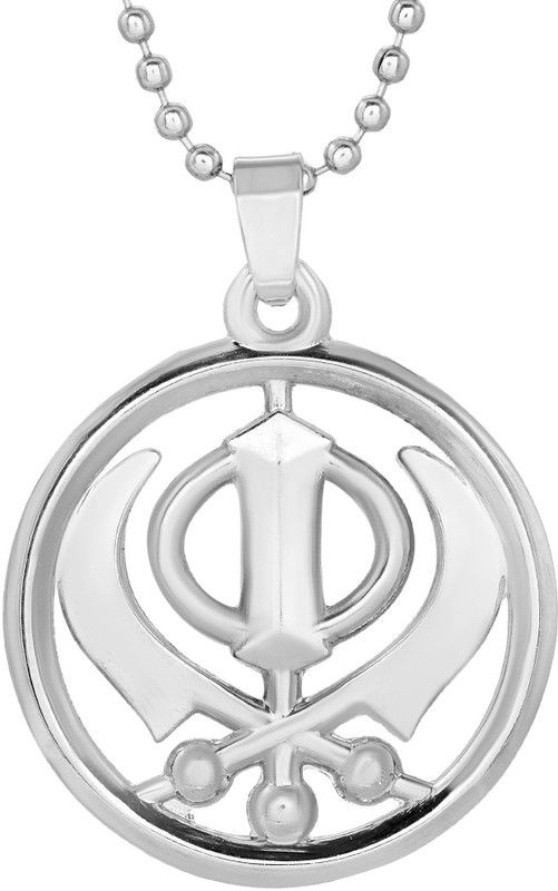 Silver Plated Brass Round, Sikh Sardar, Khanda, Pendant Locket Jewellery for Men and Women Silver Brass Locket