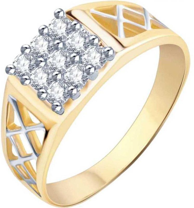 VIGHNRAJ JEWELS Culster Solitaire Gold Plated Alloy & Brass Cubic Zirconia Gold Ring Brass, Alloy Cubic Zirconia Gold Plated Ring
