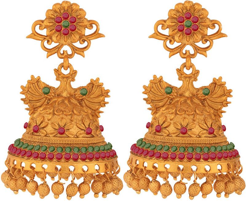 Peacock Alloy Festive Wear Gold Plated Synthetic Stone Diamond Alloy Jhumki Earring