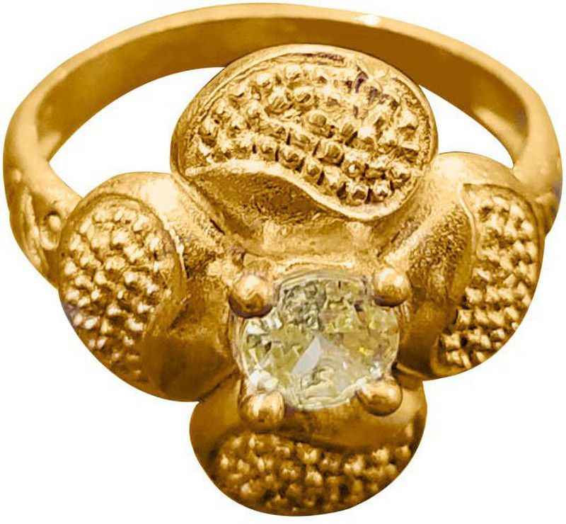 Panchaloha (Impon) Four Leaf Design Metal Cubic Zirconia Ring