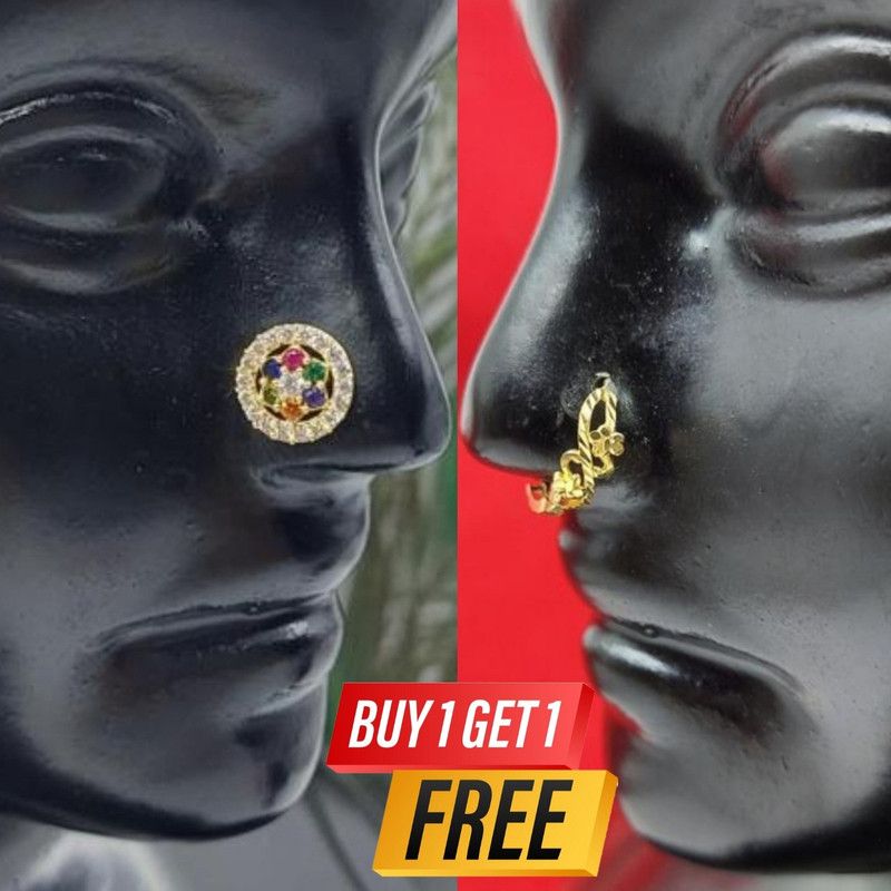 Zevar Zone Crystal, Zircon Gold-plated Plated Copper Nose Ring Set  (Pack of 2)