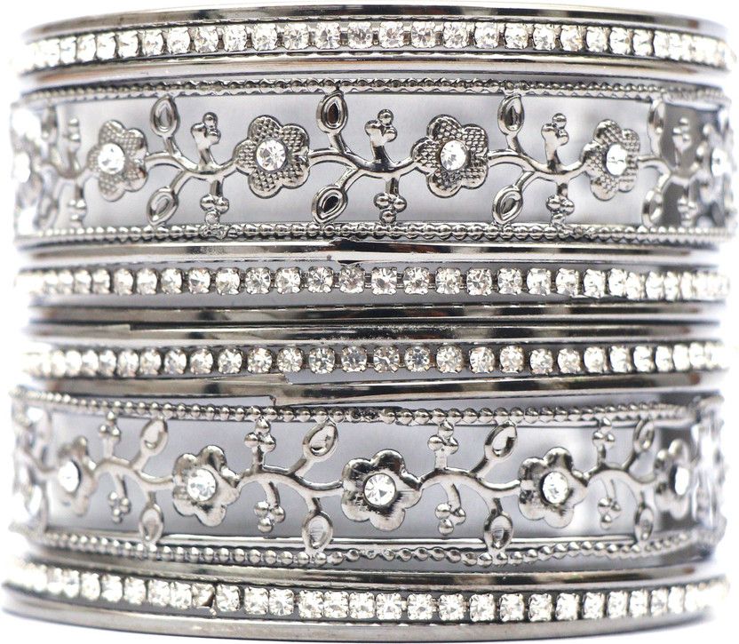Metal Cubic Zirconia Silver Bangle Set  (Pack of 14)