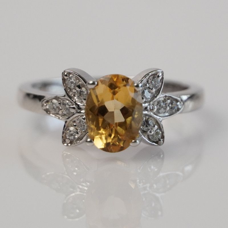 Women's 925 Sterling Silver Oval Citrine Solitaire Ring Sterling Silver Citrine Sterling Silver Plated Ring