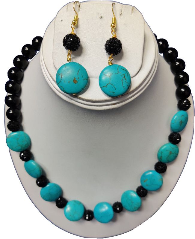 Stone Turquoise, Black, Gold Jewel Set  (Pack of 1)